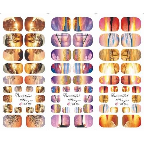 3 Sheet/Lot Sunset Glow Tree Cloud Full Cover Water Transfer Decal Nail Art Sticker DIY Nail Foil HOT337-339 Nail Wraps