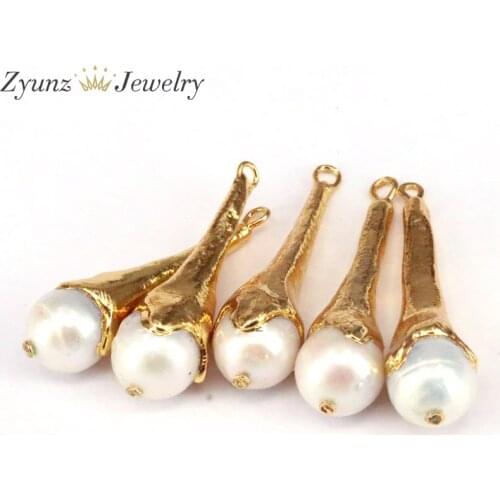 5PCS, Water drop shape Nature Pearl pendant with Gold plated ,Jewelry Findings , Drop Pendant For necklace Earring Making