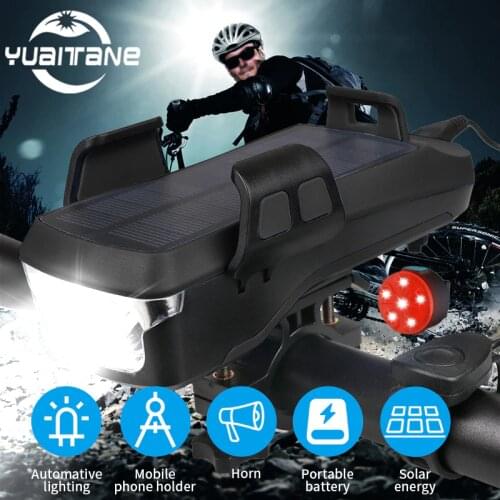 5 IN 1 Multifunction Solar Bike Light Front Phone Holder Bike Horn Power Bank Bicycle Lantern LED Flashlight MTB Cycling Lamp