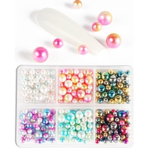 6Colors Mermaid Candy Colors Nail Mixed Beads Rhinestones Gradient 3mm/6mm Pearl Beads Nail Art Decoration DIY 3D Ball Stone