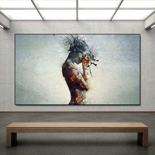 AAHH Body Explosion Headache Fire Wall Art Picture Canvas Painting Posters Print Wall Picture Decor for Living Room No Frame