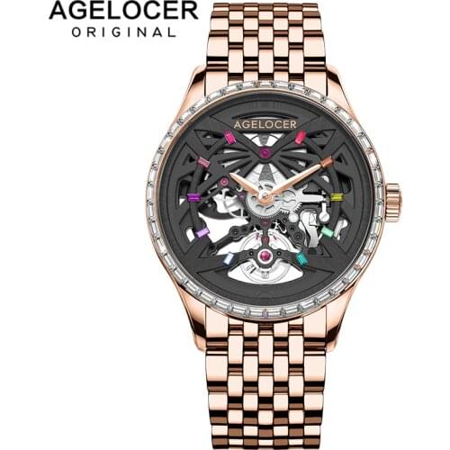 AGELOCER Swiss Watches Men Top Brand Sapphire Mechanical Black Diamond Gold Watch Waterproof 41mm Watches For Men Reloj Hombre