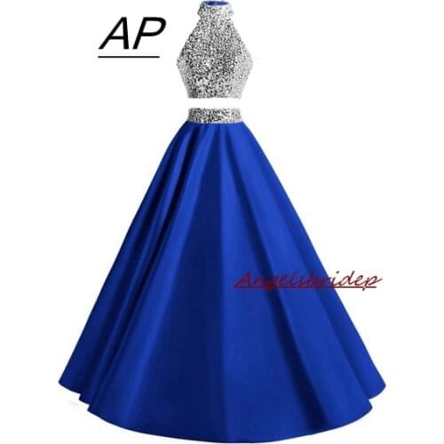 ANGELSBRIDEP 2 Piece Prom Dresses Celebrity Gowns Halter Off-Shoulder Gipssy Hippie A-Line Evening Party Custom Made