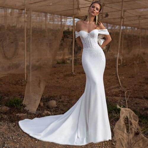 Mermaid Wedding Dress Simlple Satin Vestido De Nueva Appliques Bride Dresser Backless Trumpet Dress Mariage Brautkleid