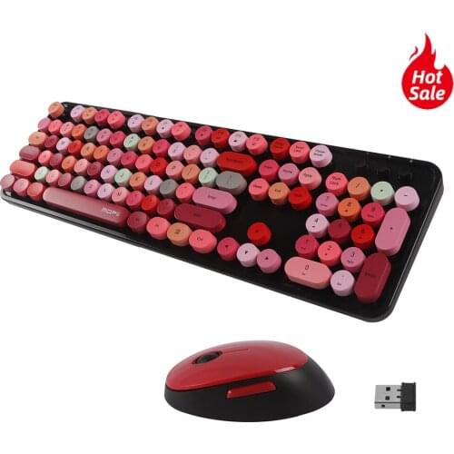 Wireless Keyboard Mouse Combos 2.4Ghz Retro Round Punk Keycap Keypad Colorful Mini Cute Girl Ergonomic Mice For Laptop Deskop