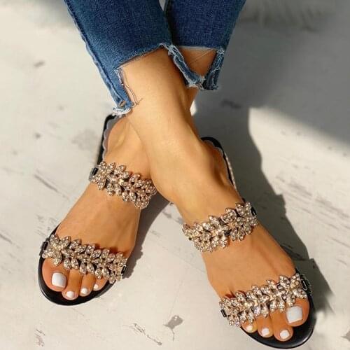 Summer Ladies Luxury Sandals Crystal Heels Women Sandals Shoes Ladies Sexy Heels Fashion Female Flowers Slippers Large Size 41