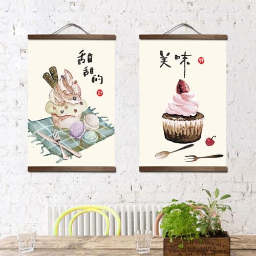 Chinese style Food dessert snack canvas wall art picture posters wood painting scroll paintings home decoration living bedroom