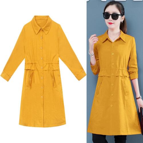 Spring autumn single-breasted jacket coat womens Solid Color Casual Slim long jacket