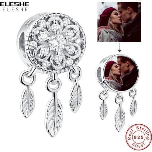 ELESHE 100% 925 Sterling Sliver Dream Catcher Charms With CZ Pendants Customized Photo Bead Fit Bracelet Jewelry Making