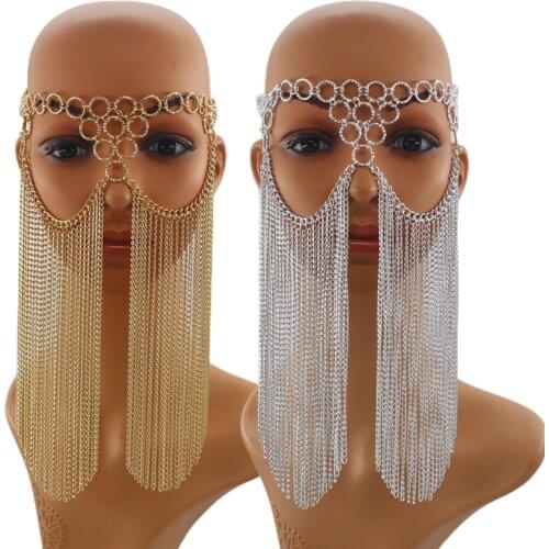 Veil Chain Mask chain Face decoration accessories Punk Party Mesh Tassel Metal Chain Masquerade Belly Dance Head chain Headwear