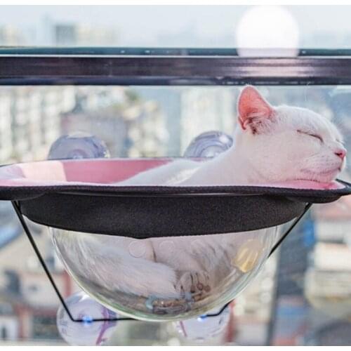 Cats Hammock Resting Seat Space Saving Window Mounted Perches Kitten Transparent Hanging Bed with 4 Suction Cups