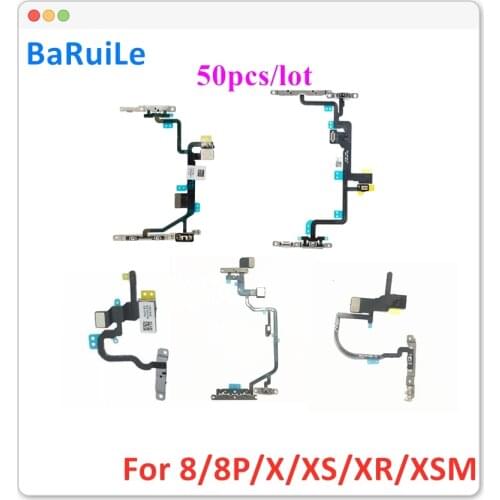 BaRuiLe 50pcs Power On Off Flex Cable For iPhone 8 Plus 8G X XR XS Max Switch Control Volume Button with Metal Replacement Parts