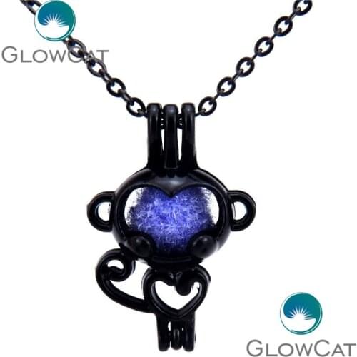 HH70 Kids Best Gift Gun Black Monkey Beads Cage Essential Oil Pearl Cage Aromatherapy Locket Necklace Party Jewelry