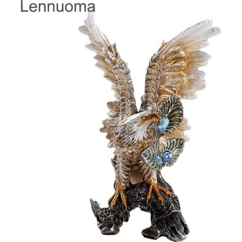 Lennuoma Classical Resin Eagle Animal Sculpture Spread Wings Home Decoration Accessories Modern Art Statue Room Ornament Crafts