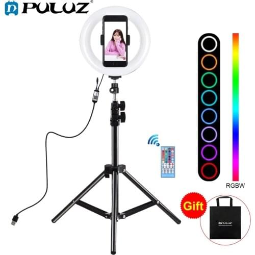 PULUZ 7.9 inch RGB Ring Light+1.1m Light Stand LED Dual Color Temperature Video Lights For Youtube Phone Holder Selfie Ring Lamp
