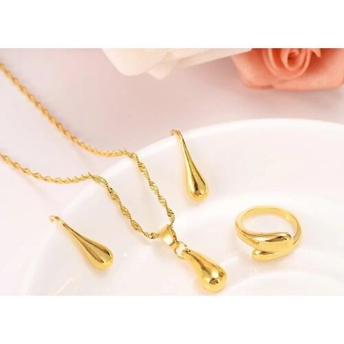 9 k Fine Solid THAI BAHT G/F gold Jewelry set chain necklace earring pendant drip women multi layer Indian sets Amazing beads