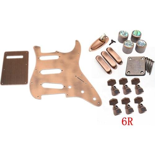 Sets Complete Loaded Red Copper Pickguard SSS 11Hole with Knobs Tuners Jack Accessories with Screw for Guitar