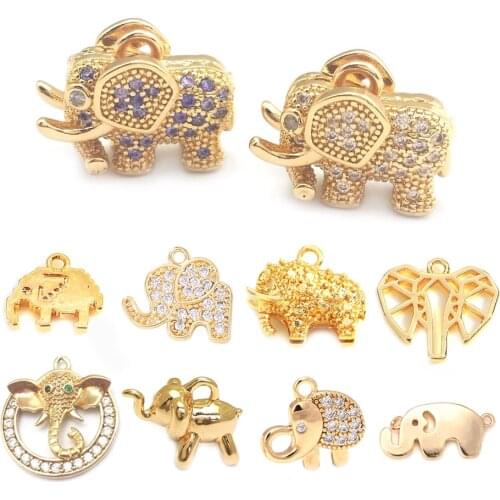 6PCS 24K Champagne Gold Color Brass and Zircon Elephant Charms Pendants Jewelry Making Supplies Diy Findings Accessories
