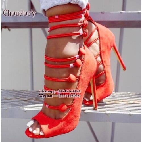 Summer women sandals Open toe cut out high heels shoes woman wedding Buckle Strap stiletto Heel shoes Sexy Heels Red