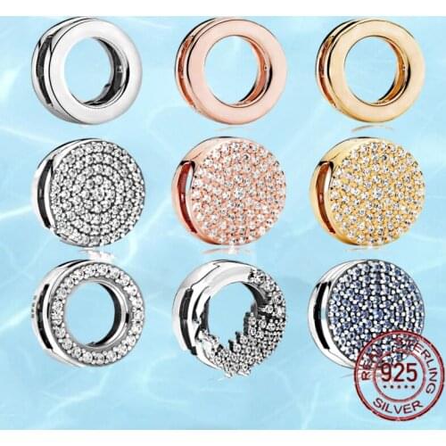 925 Sterling Silver Bead Silver Star Timeless Sparkle Heart Dangle Clip Charms fit Original Pandora Reflexions Bracelets DIY