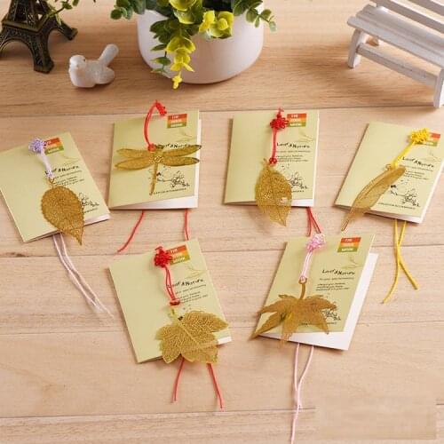 6PCS/LOT 6 Styles Lovely Cute Metal Bookmark Mulberry leaves Dragonfly Golden Bookmark Book Holder for Book Paper Creative Gift