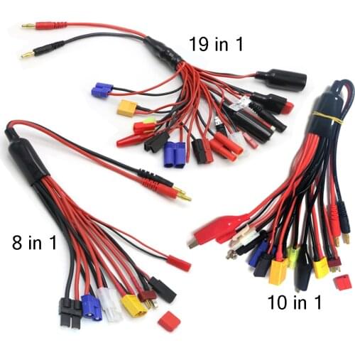 Multifunction Balance Charging 8IN1 /10IN1 /19IN1 Silicone adapter Cable 4.0mm Connector to XT60 XT30 T Plug JST EC3 Wire Cable