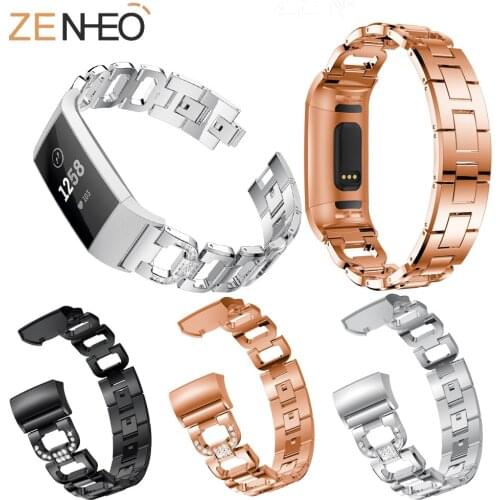 Fashion luruxy Watch Band for Fitbit Charge 3 Bands Replacement Stainless Steel Metal Wrist Strap Bracelet for Fitbit Charge 3
