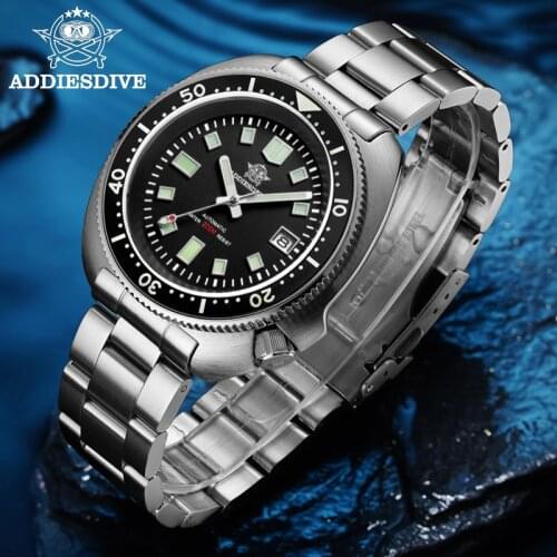 Addies Dive Mens 316L Stainless Steel Watch Black Dial Luminous Hand NH35 Automatic Watch Calendar Display Rotating Bezel 200m