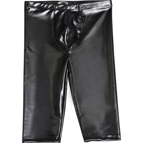 Men Faux Leather PU Casual Skinny Shorts Fad Middle Pants Tight Waterproof Trunks Cool Fashion Pirate Shorts Low Waist Breeches
