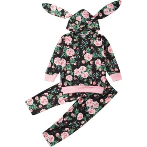 Toddler Girl Clothes 2019 Newborn Baby Girl Clothes 3D Ear Flower Hooded Tops+Long Pants Outfits Set Tracksuit