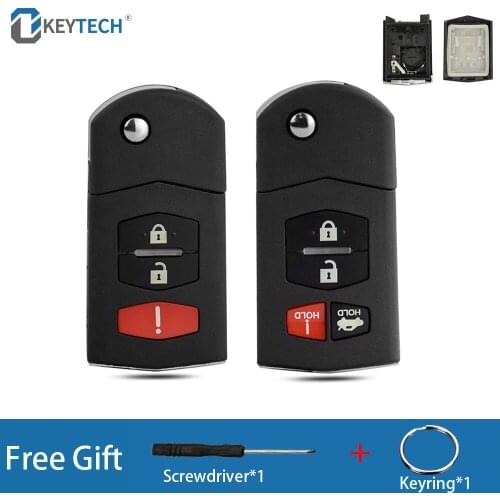OkeyTech 3/4 Buttons For Mazda 3 5 6 RX-8 MX-5 CX-5 Miata CX-7 CX-9 05-1Folding Flip Remote Car Key Shell With Big Battery Hold
