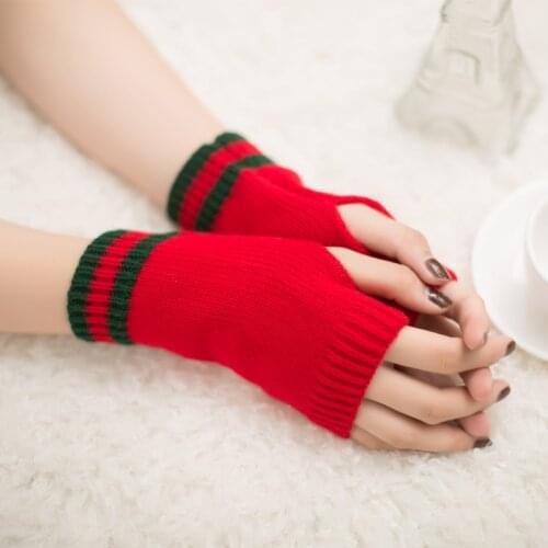 Women Striped Knitting Wool Gloves Half Finger Computer Gloves Candy Color Warm Fashion Winter Autumn Female Mittens Wholesale