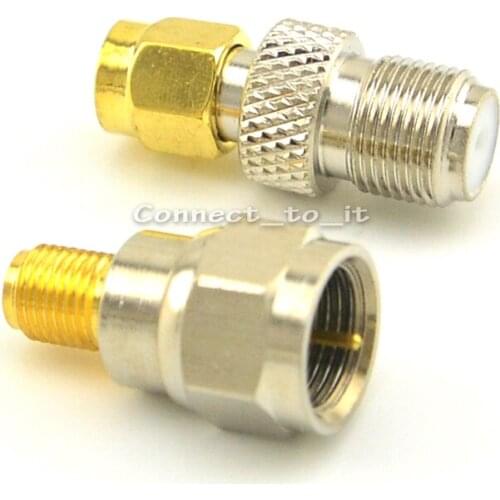 SMA Female Jack Goldplated to F Male Plug Straight Connector Adapter + SMA Male Goldplated to F Female RF Connector Adapters