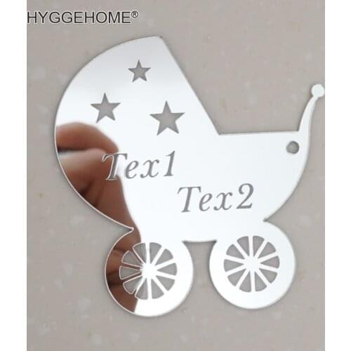 20 Pieces 6x6cm Personalized Baby Carriage Babyshower Custom Name Date for Guest Gift Acrylic Mirror Tags Invitation Card