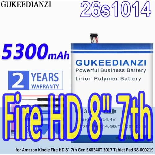 High Capacity GUKEEDIANZI Battery 26s1014 5300mAh for Amazon Kindle Fire HD 8" HD8 7th Gen SX0340T 2017 Tablet Pad 58-000219