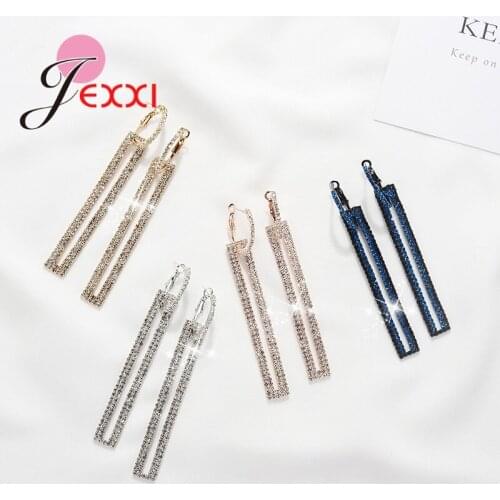 Korean Exquisite Women 925 Sterling Silver Hanging Drop Earrings Piercing Wedding Party Jewelry Long Geometric Earring