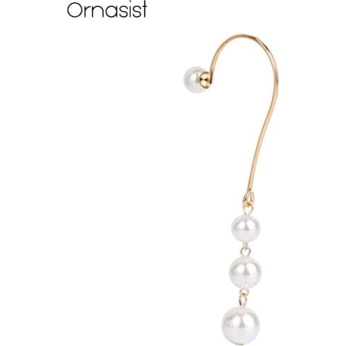 Ornasist Lovely Pearl Ear Hook Big Earrings For Women Gold Silver Color No Ear Hole Clip Earring Fashion Ear Cuffs