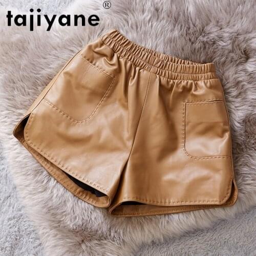 Real Women Streetwear Sheepskin Shorts Female Genuine Leather High Waist Shorts Oversize Trousers Pantalon Femme TN2319