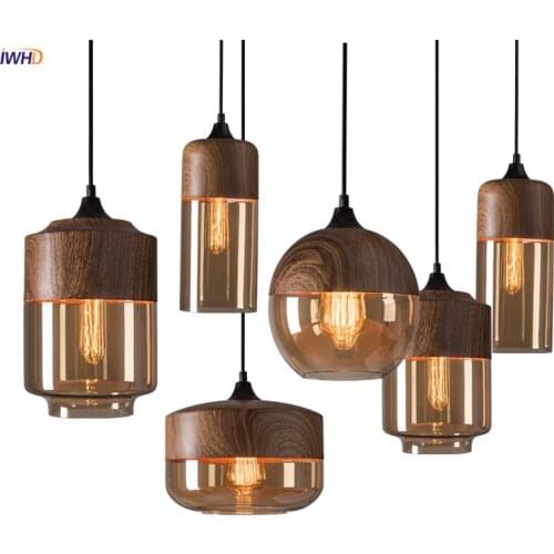 IWHD Glass Nordic Modern Pendant Lamp Dinning Room Bar Cafe Loft Vintage Light Hanging Lights Industrial Lighting Fixtures LED