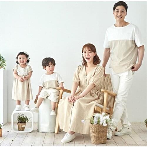 Mother Girls Daughter Loose Dresses Family Look Vacation Clothes Summer Family Matching Outfits Dad Son Short Sleeve T-Shirt