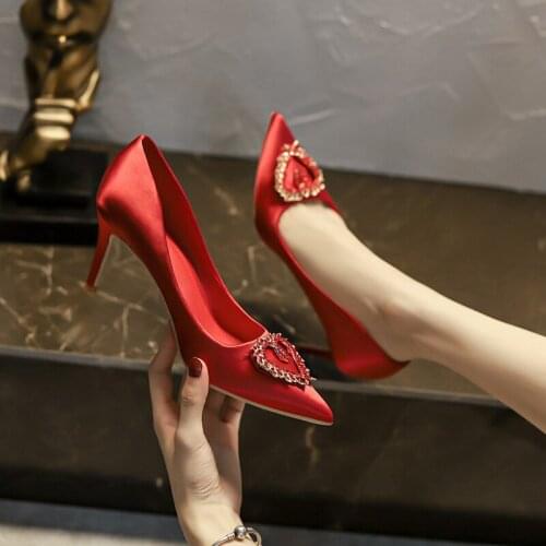 Bridal shoes womens high heeled shoes wear resistant pointed Bridesmaid thin heel Sequin night show shallow wedding shoes