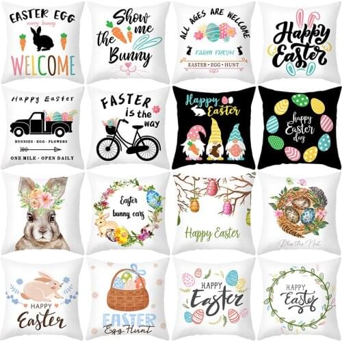 Spring Decor Cushion Cover Easter'day Black White Rabbits Pillow Cover Decorative Pillows Home Decoration Throw Pillowcase