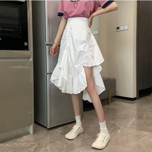 Skirts Irregular Temperament White Short Skirt Womens Summer Dress New Korean Style High Waist Slimming Mid-length Skirt