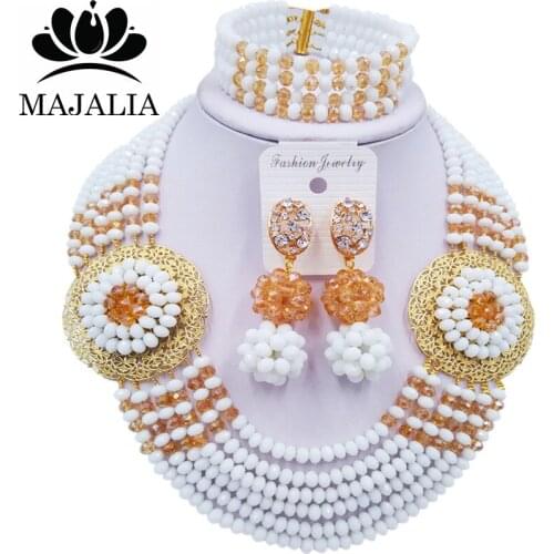 Majalia Romantic Nigeria Wedding African Beads Jewelry Set White and Gold ab Crystal Necklace Bridal Jewelry Sets 6OP028