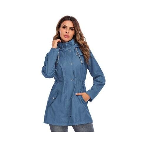 Womens Clothes Autumn Hooded Waterproof Zipper Raincoat Jacket Womens Winter Mid-length Ladies Windproof And Waterproof Jacket
