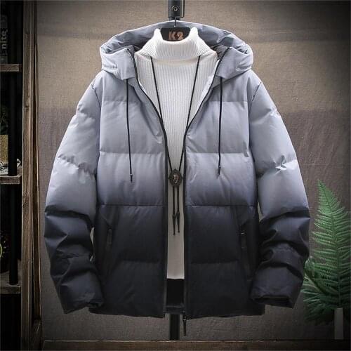 Winter Jacket Men New Hooded Thick Warm Cotton Jacket Fashion Gradient Color M-5XL Casual Windproof Parka Men Chaqueta Hombres