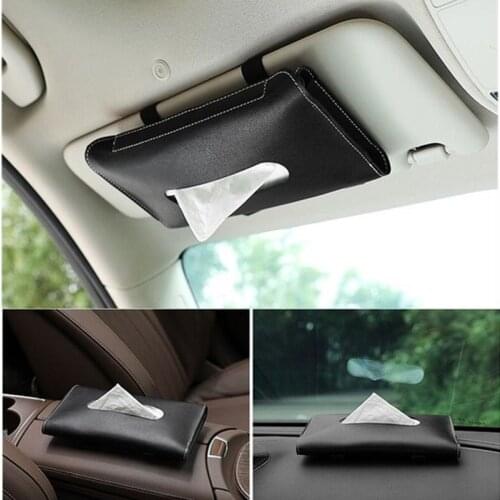 1Pcs Car Tissue Boxes PU Leather Car Sun Visor Tissue Box Holder Towel Sets Napkin Bag