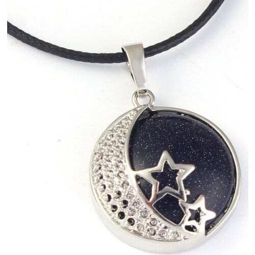 100-Unique Trendy Silver Plated Crescent Moon Star Pendant Charm Blue Sand Stone Jewelry