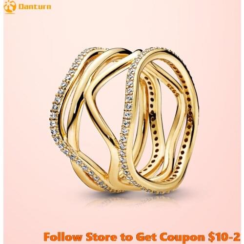 925 Sterling Silver Women Rings Golden Rings Swirling Lines Ring for Women Jewelry Anniversary
