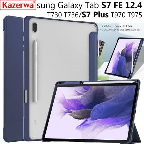 For Samsung Galaxy TAB S7 Plus S7 FE T736 Case Cover Acrylic+TPU PU Classic Leather Smart Stay Back Cover With Pen Groove Stand